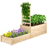 Jardinera elevada avec celosía madera 2 cajas cultivo plantes trepadoras naturel 222x63x132 cm