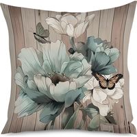 Housse de Coussin motif bois vintage avec fleurs colorées