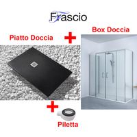 Piatto Doccia 100X170 cm Vulcano Line Slim Nero + Box doccia 100x170 cm Alto 200 cm Con Un Cristallo Fisso e Apertura centrale a 4 Cristalli - FRASCIO