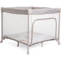 Parque infantil plegable abierto CHICCO Woodland gris y blanco con apertura con cremallera y bolsa de almacenamiento