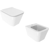 Paar Sanitär-WCs und Bidets mit hängender Installation in glänzendem Weiß Ercos Wave KITWAVE2