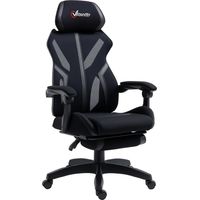 Vinsetto Silla Gaming con Reposapiés Retráctil Silla de Oficina Giratoria Reclinable con Reposacabezas y Altura Ajustable 65x65x119-129 cm Negro