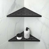 Etagère de Douche d\'angle, Lot de 2 étagères de douche d\'angle 200 mm noir mat en acier inoxydable 304, pour mur carrelé, sans perçage, lot de 2