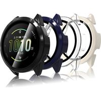 4 Pièces Coque Compatible avec Garmin Forerunner 165/165 Music, Coque Rigide en PC avec Protecteur d'écran, Coque HD avec Verre Trempé - Transparent,Noir,Blanc,Blue