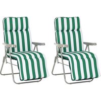 Sedia Sdraio da Spiaggia da 2 Pezzi Pieghevole e Reclinabile, Lettini Prendisole da Giardino con Cuscino Imbottito, Verde e Bianco