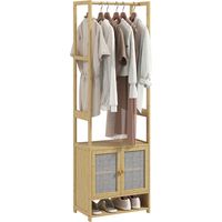 Perchero de Bambú con Armario Zapatero Barra para Colgar Estante Ajustable para Entrada Pasillo 53x31x168 cm Natural