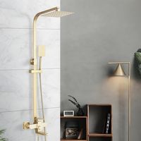 Suguword – Colonne de douche or brossé – Pommeau effet pluie 8 pouces – Douchette à main – Mitigeur chaud/froid – Installation réglable 75-117cm