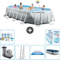 Intex Oval Prism Frame Swimmingpool – 503 x 274 x 122 cm – Grau – Inklusive Zubehör CB41
