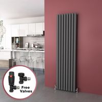 ELEGANT 1800 x 480 Anthracite Vertical Radiator Double Modern Oval Column Radiator Central Heating Radiators Designer Radiators + Thermostatic Radiator Valves