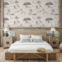 Vintage Tapete Safari Dschungeltiere Beige für Kopfteil Bett
