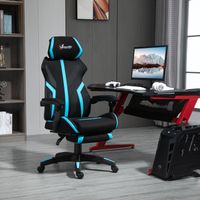 Silla Gaming Reposapiés Retráctil Oficina Giratoria Inclinable Reposacabezas Altura Ajustable 65x65x119-129 cm Negro Azul