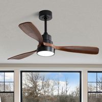 Ventilatore da soffitto, Ø121 cm, 31W, con luce LED, telecomando, 6 velocità, timer, estate-inverno, motore DC, pale in legno massello - Marrone