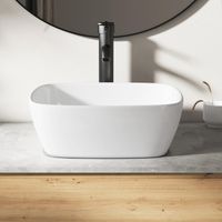 Vasque à poser céramique carrée blanche 40x40x14cm – Surface ultra-lisse – Écoulement rapide – ERIVB036 – Eridanus