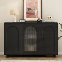 Credenza 120x40x78,5 cm - con 3 ante a vetri e design accattivante, per cucina, soggiorno e sala da pranzo - nero
