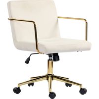 Rollbarer office chair with gold accents, computer chair with metal base, fabric cover in velvet appearance, cream white