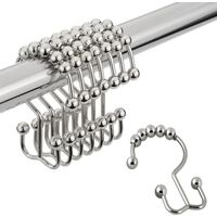 Lot de 12 crochets de rideau de douche,Métal résistant à la rouille,Double glissement,Pour salle de bain