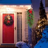 Guirlande de Noël Branche de Pin avec Baies Rouges et Pommes de Pin pour Porte et Cheminée