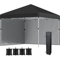 Pavillon pliable 2,97 x 2,97 m avec protection UV et parois latérales, tente de réception avec sac de lestage, tente pop-up pour terrasse en acier noir
