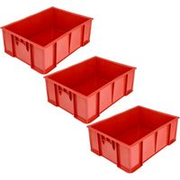 Garronda Boîte de rangement alimentaire 49x36x17 cm caisse plastique empilable HDPE étanche bac de transport professionnel pour stockage viande fruits légumes GD-0191 (Rouge) Lot de 3
