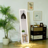 Miroir sur pied avec éclairage LED réglable. 3 couleurs. Miroir pleine longueur 40 x 160 cm, à poser ou à fixer au mur, en verre trempé et MDF avec fonction mémoire. Idéal pour le salon. Blanc.