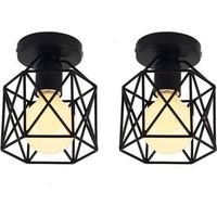 Stoex – Plafonnier industriel en métal noir – Lot de 2 – Abat-jour carré E27 40W – Luminaire pour salon et chambre