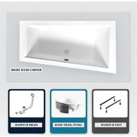 Asymmetrische Badewanne - 150 x 85 cm - Rechts - mit Verkleidung - mit Füßen - Ablaufgarnitur Chrom - INTIMA