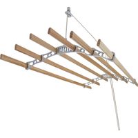 Monster-Shop – Etendoir à linge suspendu 1,8m – 6 lattes en pin vernissées – Supports en fonte – Système de poulie blanc – Installation facile