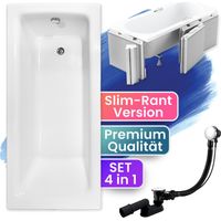 Badewanne Rechteck 160x75 mit Styroporverkleidung (Ablage 4cm), Ablauf & Füße GRATIS - Komplettset 4in1 Original Acryl Wanne - BADLAND TALIA SLIM