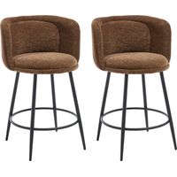 Wahson Lot de 2 Tabourets de bar Rembourrés en Chenille, Chaise Bar et Pieds en Métal, Chaises de bar pour îlot de cuisine, Marron