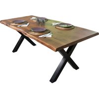 Esstisch Baumkante massiv Akazie Nuss 260 x 120 X-Gestell schwarz CALI