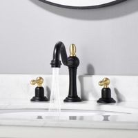 SUMERAIN Mitigeur de Lavabo Classique Noir Mat et Or Brossé avec Bec Pivotant à 360°, sans Plomb, Double Poignée