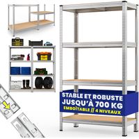 Monzana – Étagère métallique modulable 4 niveaux – Charge max 700 kg – Dimensions 160x90x40 cm – Système de fixation par clips – Pour garage et atelier
