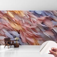 Papier peint adhésif décoratif pour chambre et salon Design moderne à poser facilement Plumes pastel 416x254 cm