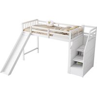 Letto a soppalco in legno di pino e MDF bianco 90x200 cm con scivolo e scala contenitore