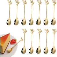 12 pièces de cuillère à café en feuille d'acier inoxydable,mini cuillère à café cuillère à dessert design branche,utilisé pour l'eau thé lait café dessert boisson ustensiles milkshake mélangé (or)-Fei