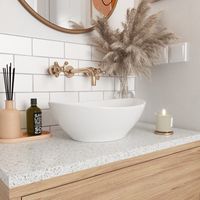 Aufsatzwaschbecken DeerValley Oval für das Badezimmer – Waschbecken aus Keramik – Weiß – 41 x 33 x 14,5 cm, DV-1V051