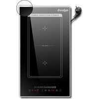 Plaque induction 2 feux avec prise – Encastrable 29cm – Puissance 3500W – Zone flexible pour gril – Bord inox