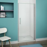 Aica Sanitaire – Porte pivotante 70x187cm pour douche – Verre trempé anticalcaire 6mm – Montage gauche/droite – Profilé aluminium avec poignée inox
