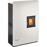 Poêle à granulés hermétique – Modèle BIOOWAWE 8.0 plus – Blanc – Profondeur 26 cm – Brûleur acier inoxydable et fonte – Sortie de fumée supérieure latérale SX
