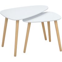Nesting Coffee Table, Set of 2 Side Tables, Stacking End Tables with Solid Wood Legs, for Living Room Bedroom, White