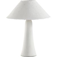 Tischlampe mit Fuß und Schirm aus weißem Pappmaché, handgefertigt