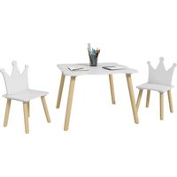 Set Tavolo e 2 Sedie per Bambini con Schienale a Corona, Età 3-6 Anni, Bianco