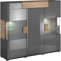 Aparador Torsone 100, Antracita + Gloss antracita + Roble nieto, 132x147cm, Número de puertas: 339cm, Aglomerado laminado, Vidrio