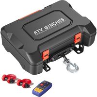Mophorn Elektrische Seilwinde 12V, Tragbare Winde mit 1587 kg Zugkraft & Fernbedienung, Motorwinde mit Synthetikseil, Seilführung, Schäkelhaken, Gurt und Transportkiste, Geeignet für ATV