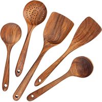 Ustensiles de Cuisine,5 pcs Ensemble d'ustensiles de cuisine japonais en bois Outils Ensembles d'ustensiles résistant à la chaleur sans égratignures