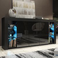 Eden Sideboard 164cm - Black with Gloss Doors & LED