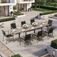 Ensemble Table Chaise Jardin 8 personnes, Table Jardin Chaise en Aluminium, 8 Chaises Jardin Empilables et 1 Table Jardin Extensible (130/260 cm), Imperméable, Antirouille, Tout Temps, Marron