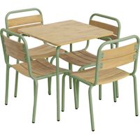 Children's garden table with steel and wood decor + 4 chairs, sage green 48x48x47 cm - Suzie