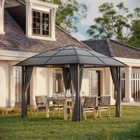 Tonnelle extérieure en aluminium 3x3 m gris anthracite, toit en polycarbonate anti-UV 60+ étanche, avec parois latérales incluses