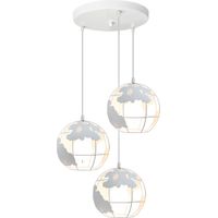 Pendant Light Fixture, Creative Metal Chandelier in Earth Shape Cage, Hanging Lamp with Lampshade for Kitchen Island Dining Room White - 3 Lights Round Base